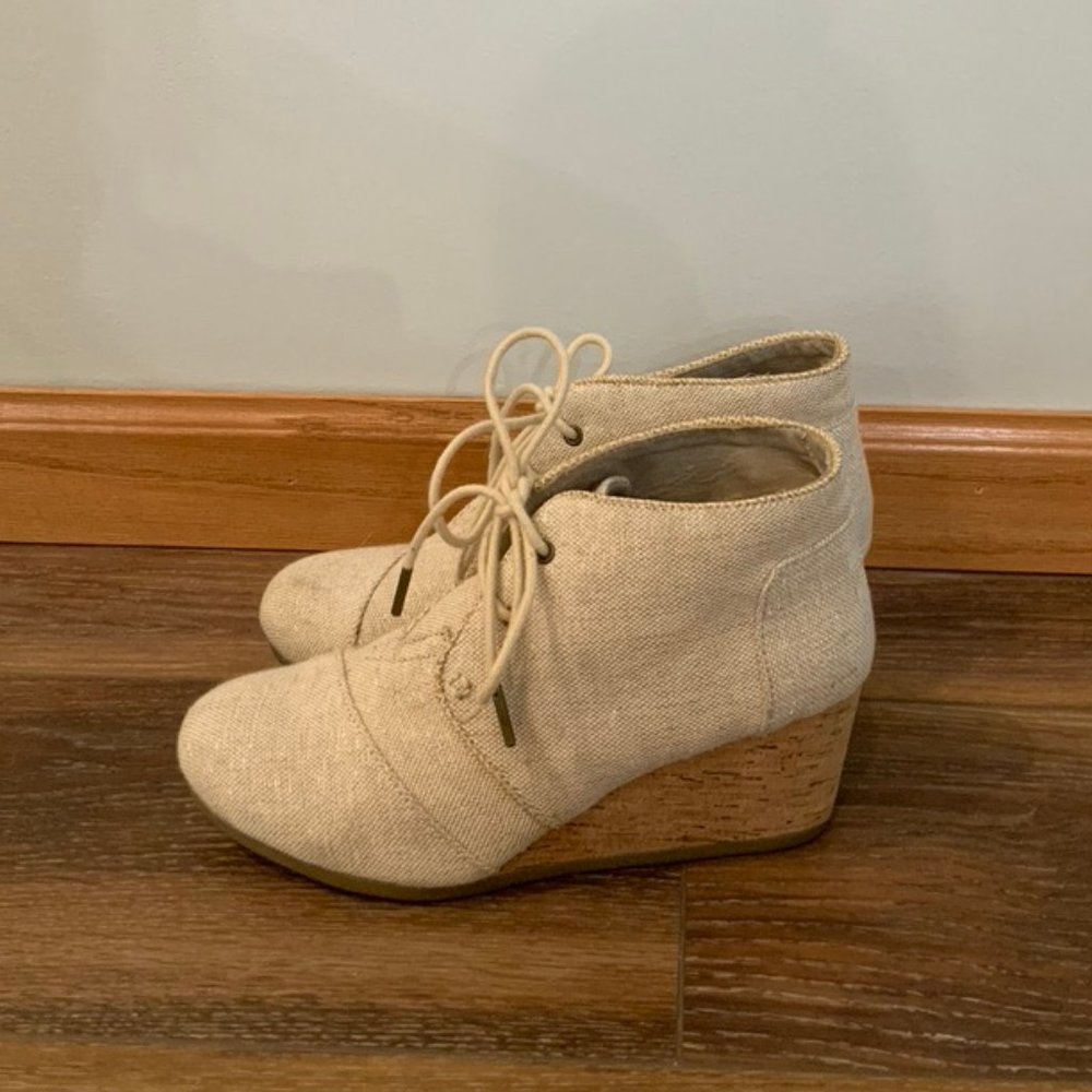 TOMS Tie Wedge Booties with Metallic Detailing